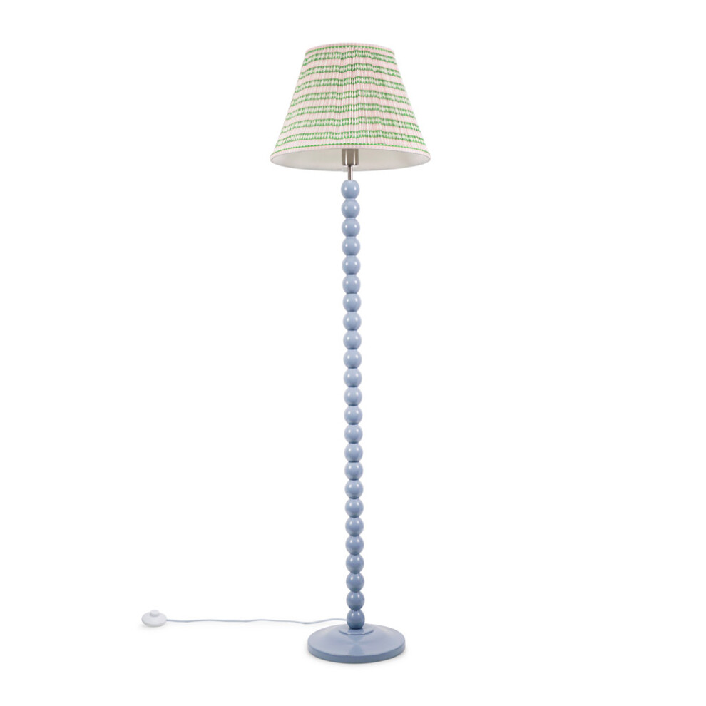 ValueLights Bobbins Powder Blue Pink Pleated Shade Floor Lamp & Bulb