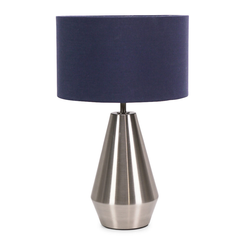 ValueLights Jax Navy Blue & Chrome Dimmable Touch Table Lamp and Bulb