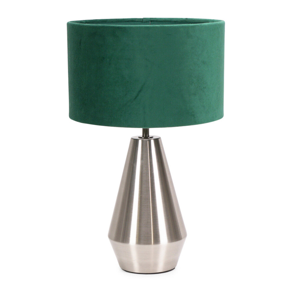 ValueLights Jax Green Velvet & Chrome Dimmable Touch Table Lamp & Bulb