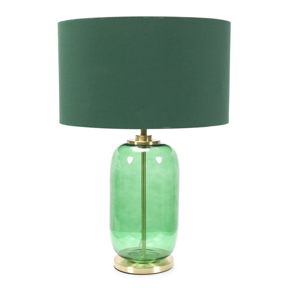 ValueLights Leigh Green Shade & Forest Green Glass Table Lamp & Bulb