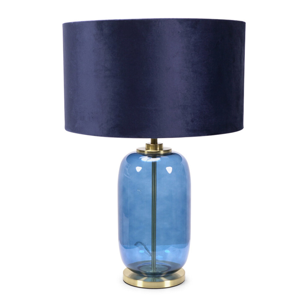 ValueLights Leigh Velvet and Navy Blue Glass Gold Table Lamp & Bulb