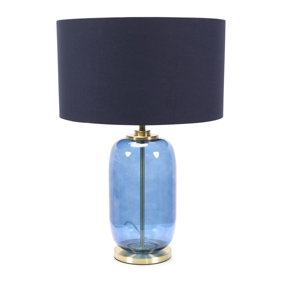 ValueLights Leigh Navy Blue Glass with Gold Trim Table Lamp & LED Bulb