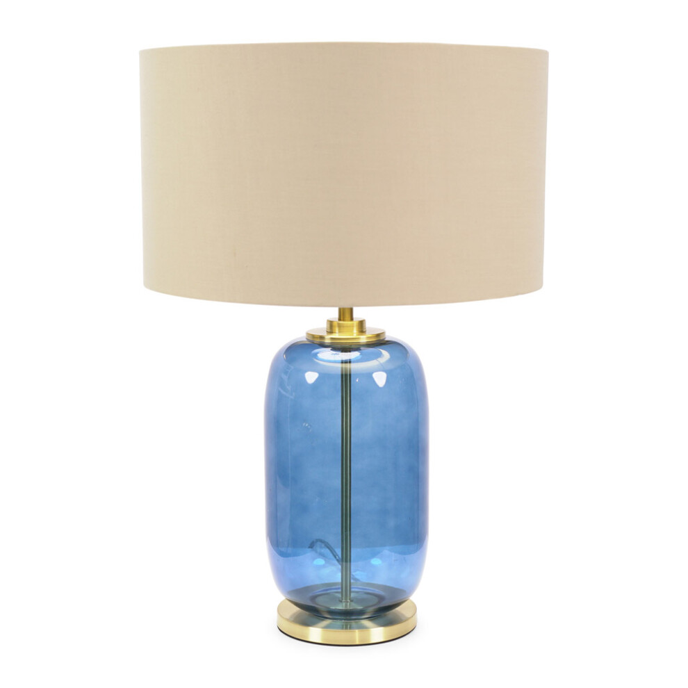 ValueLights Leigh Beige & Gold Navy Blue Glass Gold Table Lamp & Bulb