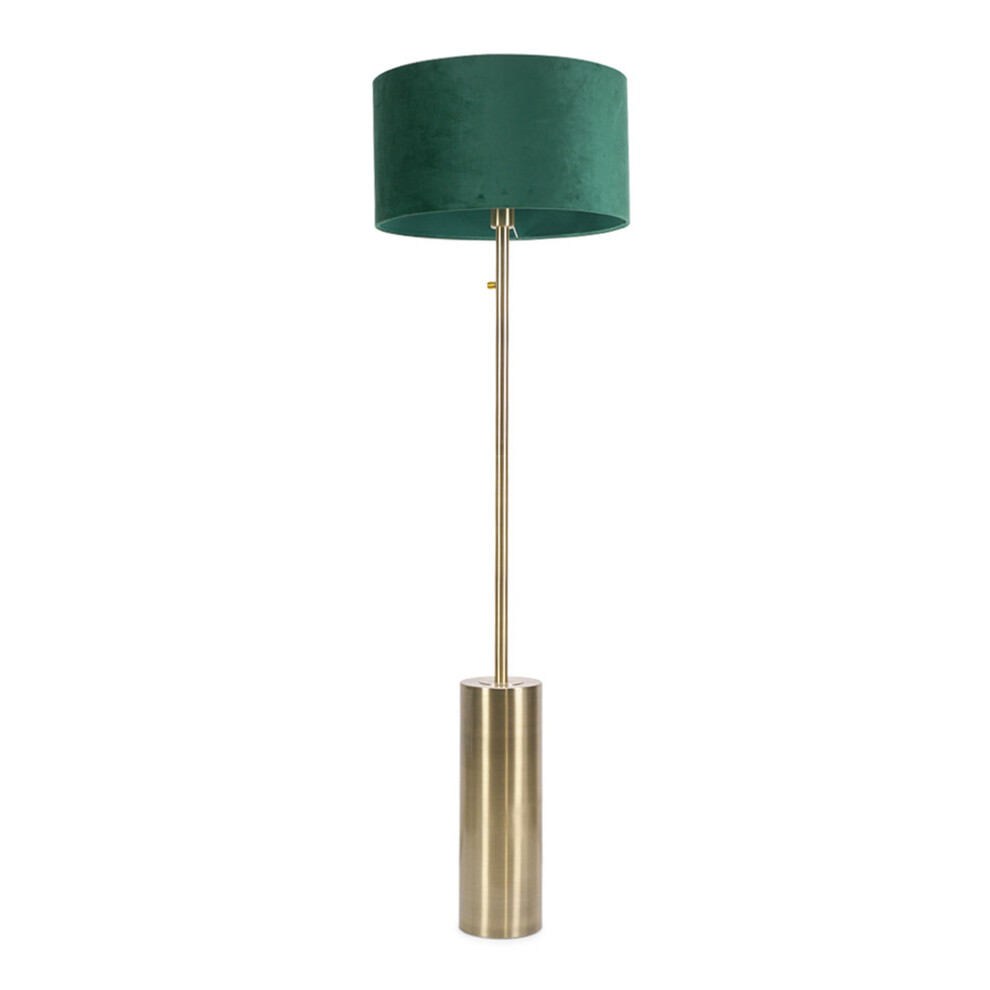 ValueLights Lexy Green Velvet Shade with Gold Dimmer Floor Lamp & Bulb