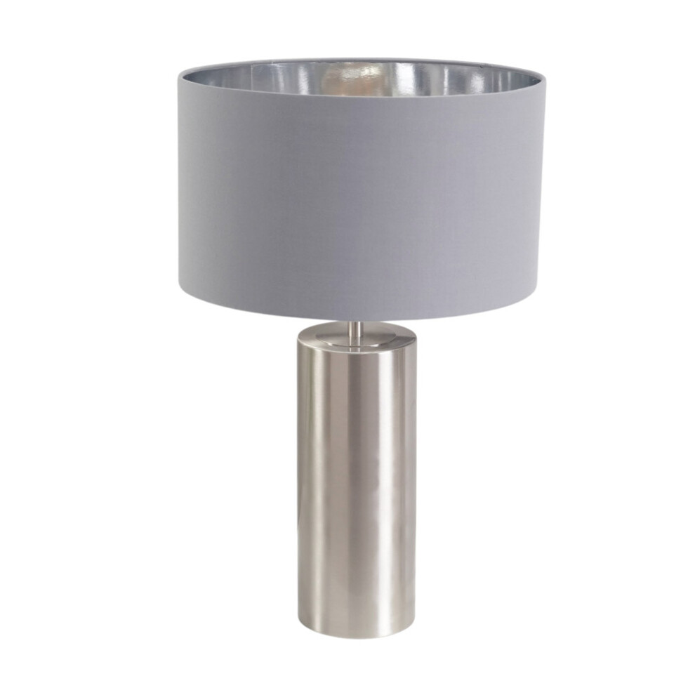 Lexy Grey and Chrome Shade with Chrome Dimmable Touch Table Lamp with LED Bulb