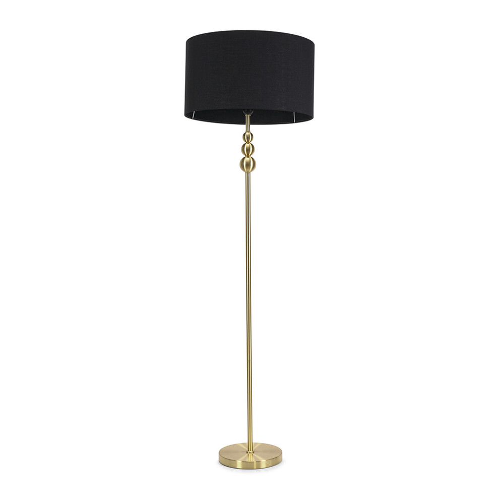 ValueLights Marissa Black Shade Brushed Gold Stacked Floor Lamp & Bulb