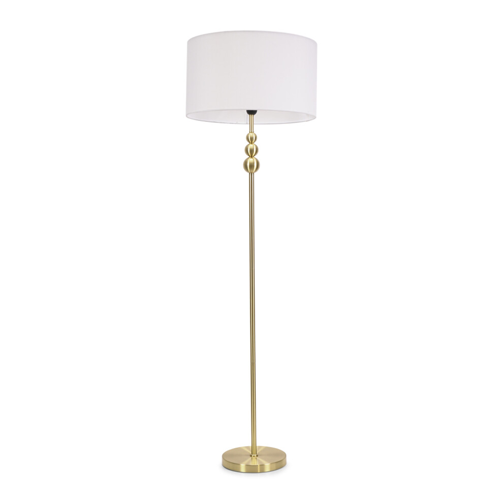 ValueLights Marissa White Shade Brushed Gold Stacked Floor Lamp & Bulb