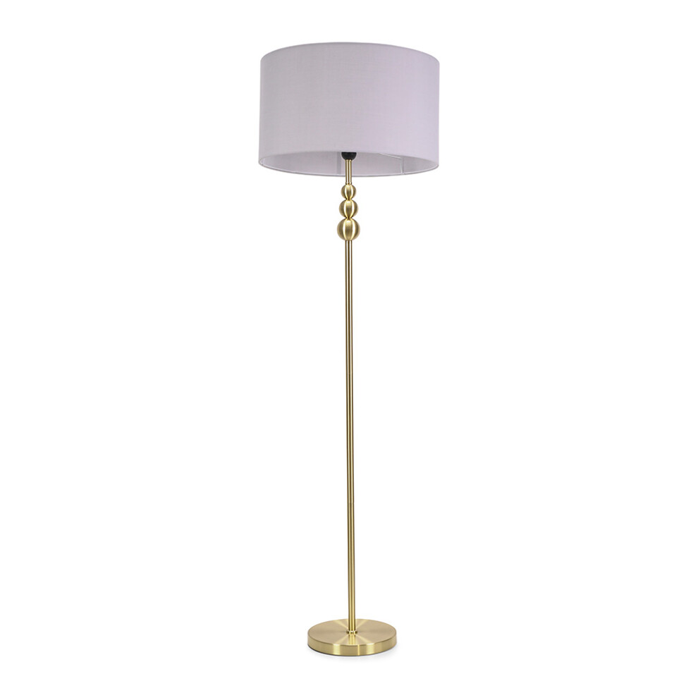 ValueLights Marissa Grey Shade Brushed Gold Stacked Floor Lamp & Bulb