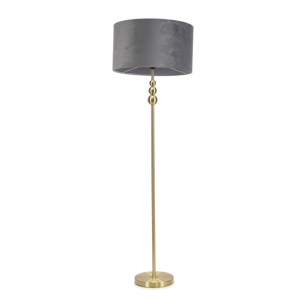 ValueLights Marissa Grey Velvet Shade Gold Stacked Floor Lamp & Bulb