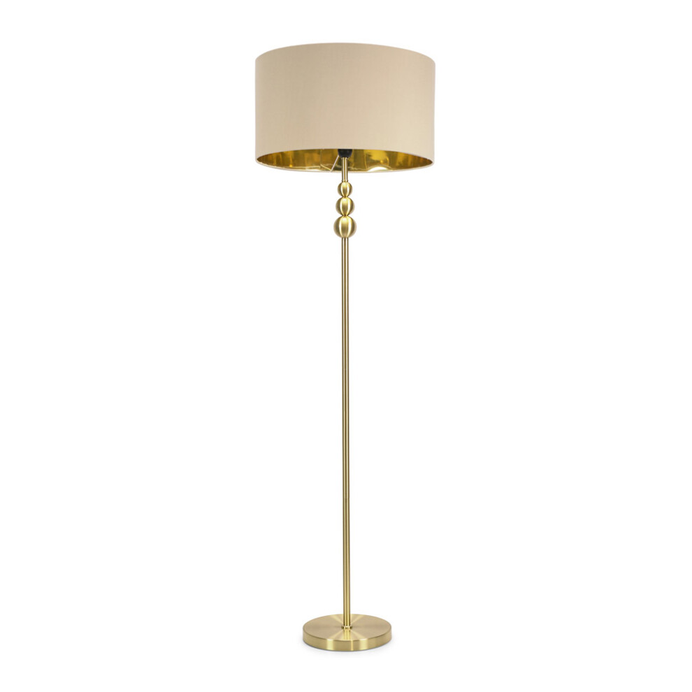 ValueLights Marissa Beige Gold Shade & Gold Stacked Floor Lamp & Bulb