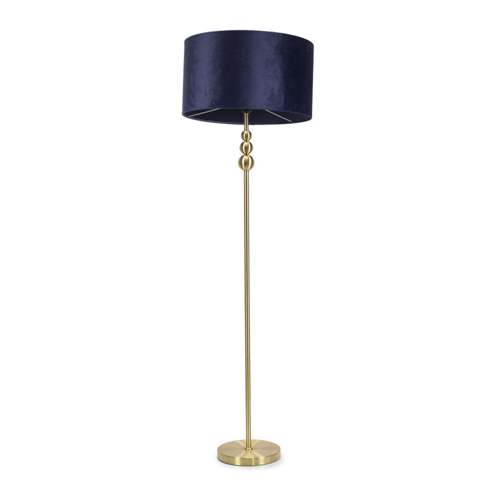 ValueLights Marissa Navy Velvet Shad Gold Stacked Floor Lamp & Bulb