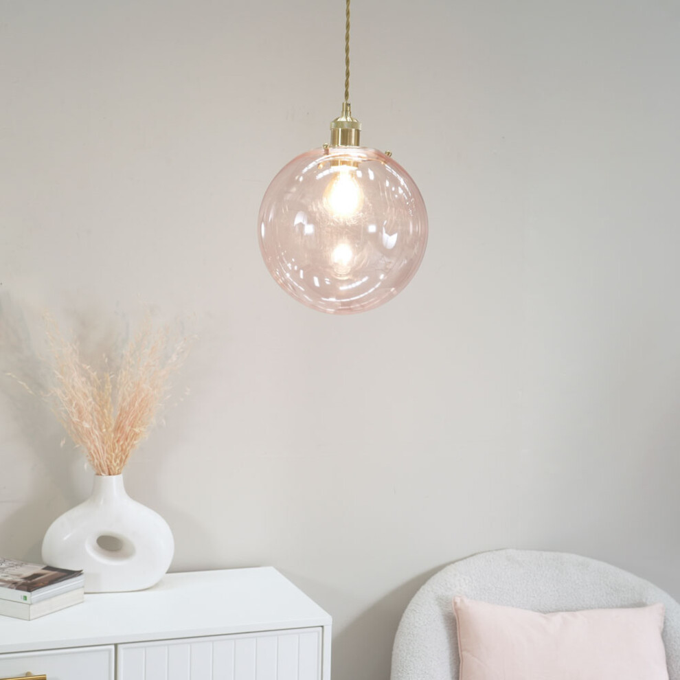 ValueLights Frenchie Pink Glass Gold Easy Fit Lamp Shade and LED Bulb