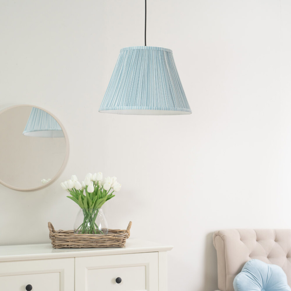 ValueLights Laurenne Blue Pinstripe Easy Fit Large Lamp Shade & Bulb