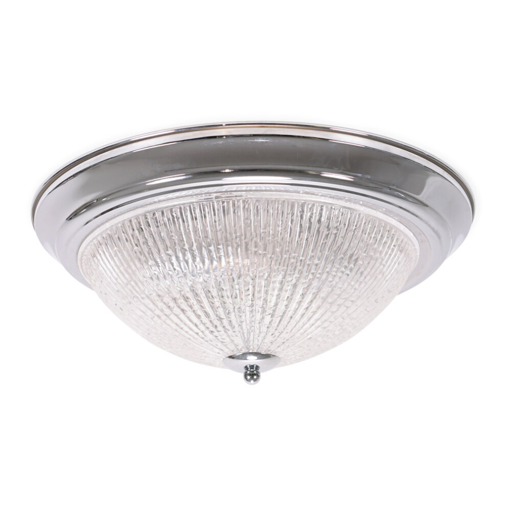 Mossley Clear Ribbed Glass Chrome Flush Ceiling Light with LED Bulbs