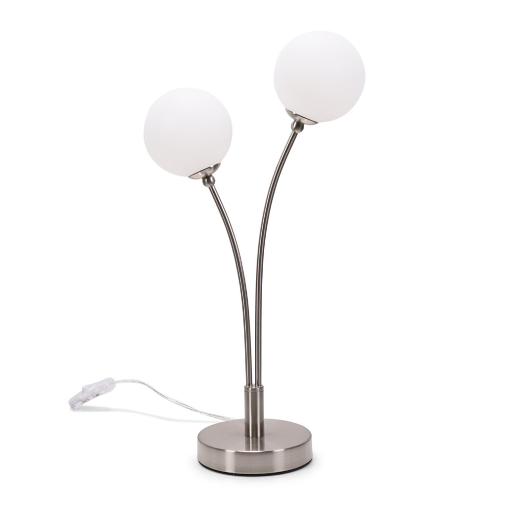 ValueLights Velika Chrome 2 Arm Opaque Globe Table Lamp Light & Bulbs