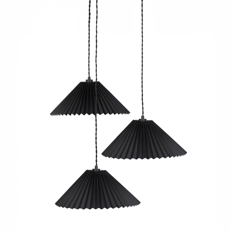 ValueLights Akira Black Pleated 3 Way Drop Ceiling Light And LED Bulbs