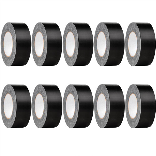 (10x Rolls) 50m Black Duct Tape, Premium Waterproof Backing