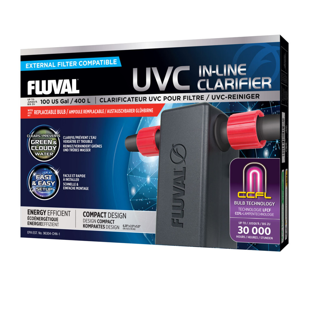 Fluval In-Line 3W UVC Clarifier Water Greenwater Aquarium Fish Tank 2024