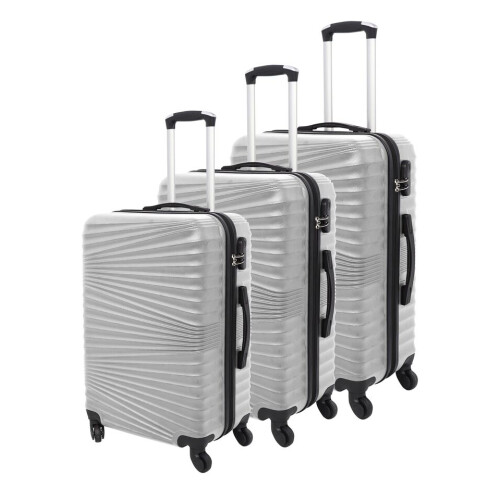 ( Silver White) 3-Piece Lightweight Hard Shell ABS Trolley Luggage Set