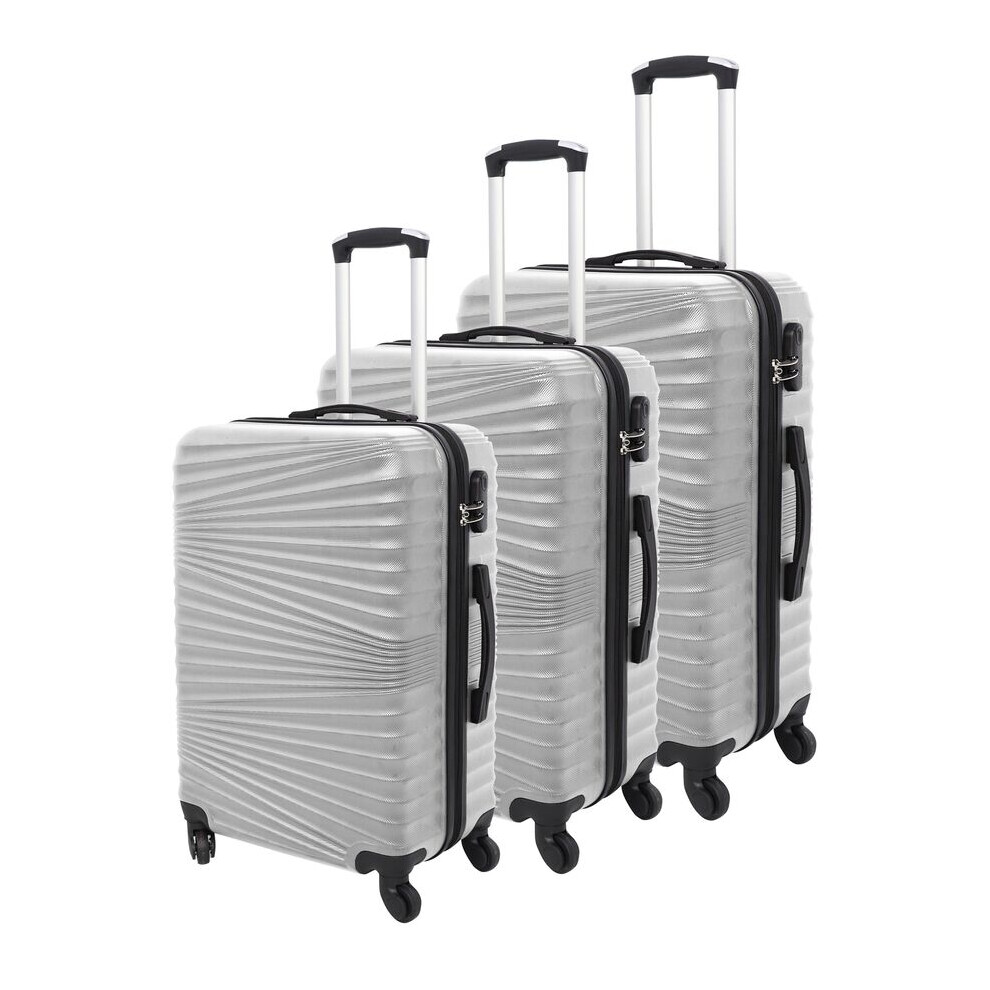 ( Silver White) 3-Piece Lightweight Hard Shell ABS Trolley Luggage Set