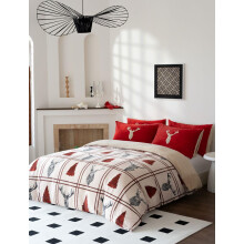 (Double, Red) Teddy Fleece Duvet Cover Set Red Bedding for Winter Stag Warm Quilt Cover