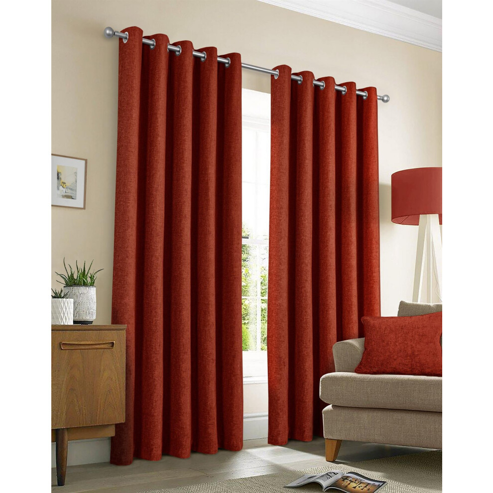 (46x54", Orange) Sundour Amberley Eyelet Ring Top Curtains Chenille Curtain Pair-image-OPC-PFCC8F7-NEW