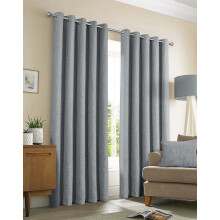 (66x90", Grey) Sundour Amberley Eyelet Ring Top Curtains Chenille Curtain Pair