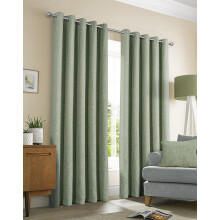 (90x72", Green) Sundour Amberley Eyelet Ring Top Curtains Chenille Curtain Pair