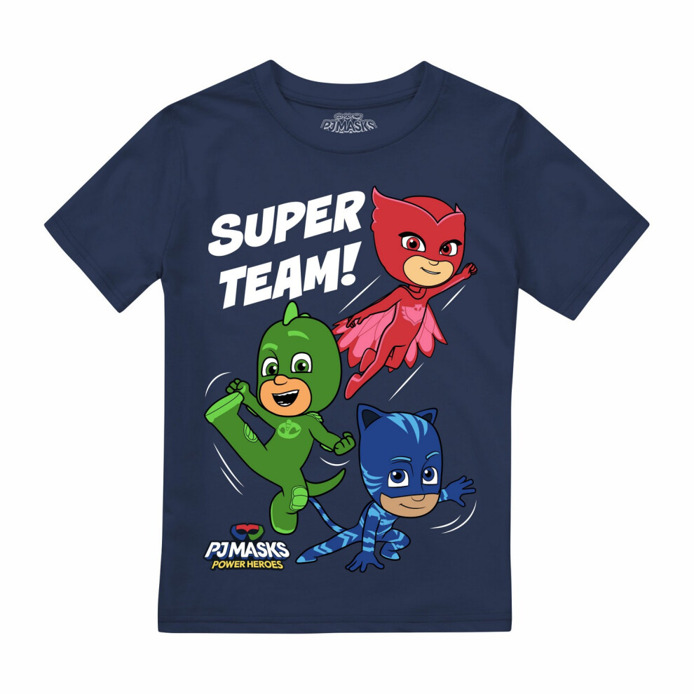 (7-8 Years, Navy) PJ Masks Boys Super Team! T-Shirt