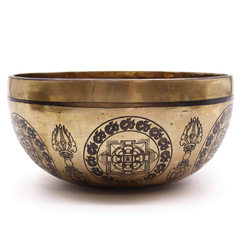 Tibetan  5 BuddhasHealing Large Engraved Bowl - 21cm -