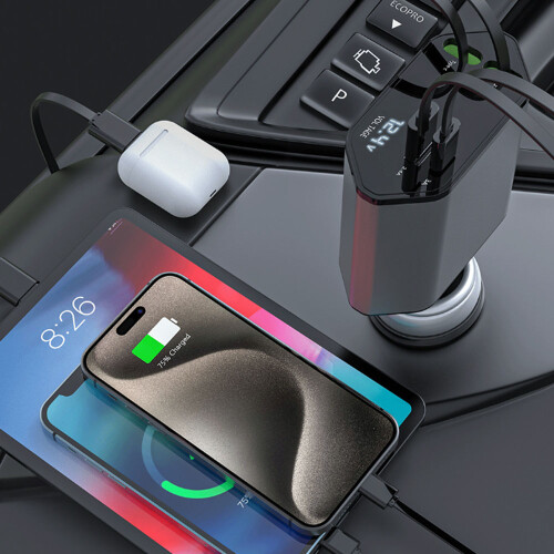 Chargeur de voiture rétractable 120W à charge rapide USB et TYPE-C Apple 1
