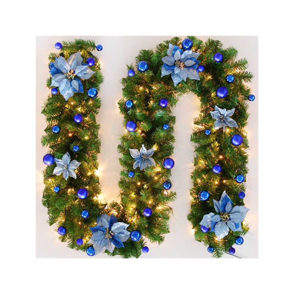 (Blue With LED) 9FT Christmas Garland LED Lights Up Xmas Wreath Fireplace Door Decor