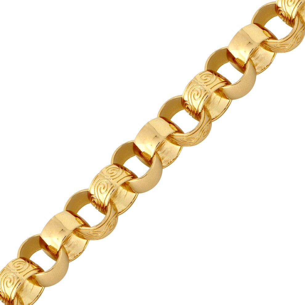 Jewelco London Mens Flash-plated Solid Brass Hand Assembled Engraved Cast Belcher 11mm Chain Necklace - BCN001N