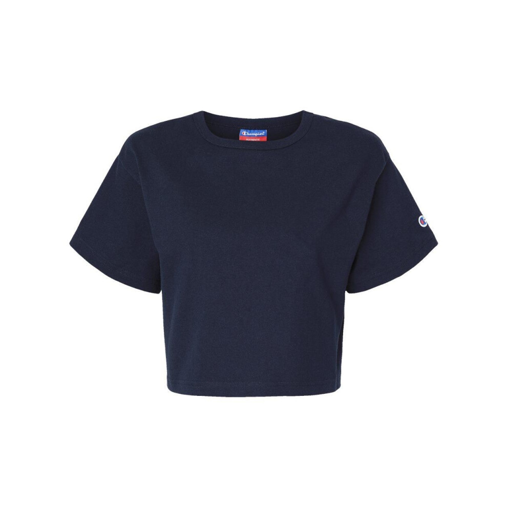 (M, Navy) Champion Women's Heritage Jersey Crop T-Shirt