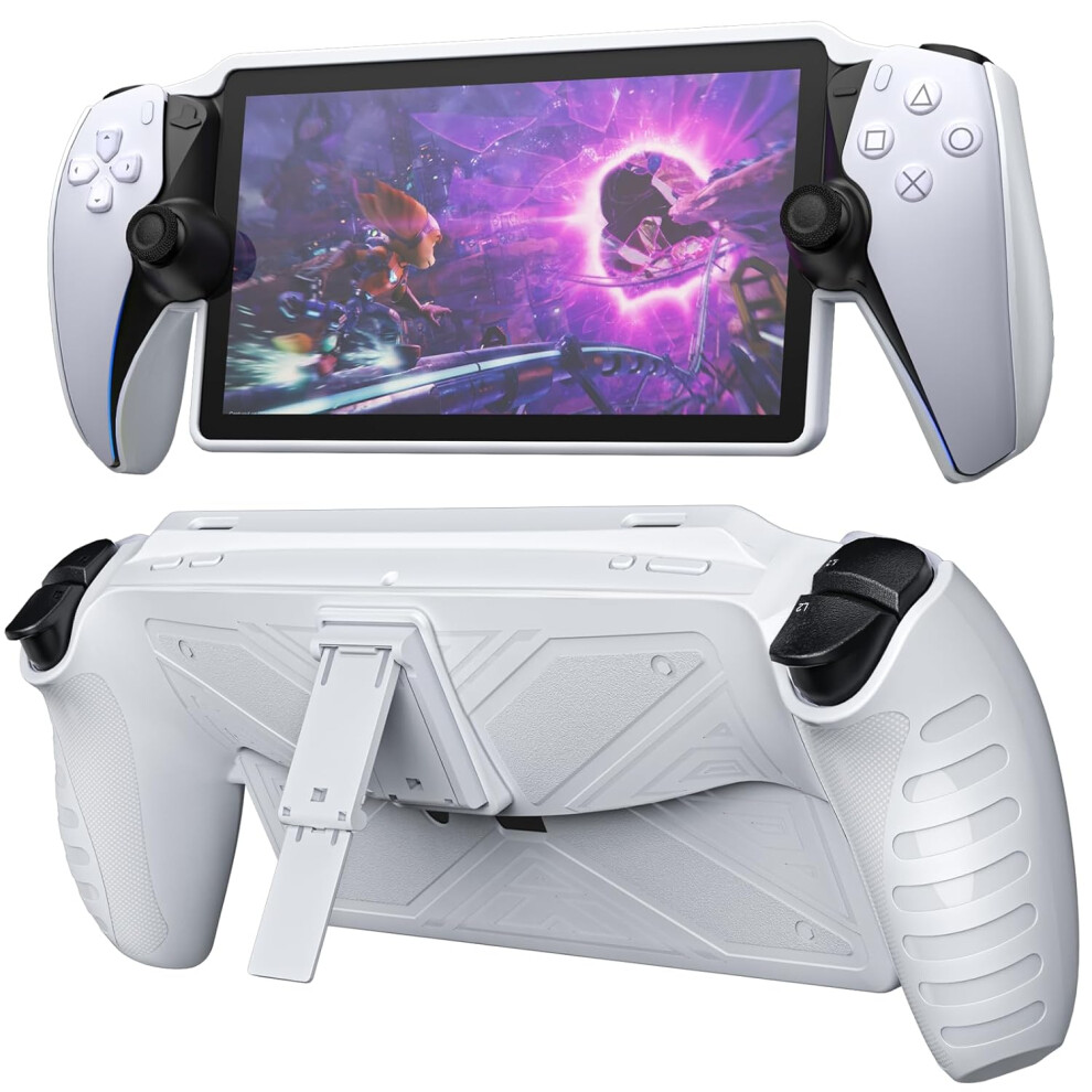 Game Console (White) Game Machine Grip Shell Case With Stand Shockproof For Ps5 Portal (Black)
