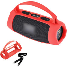 (Red) Silicone Cover Case Shockproof for JBL Charge 5 Wi-Fi Speaker (Black)