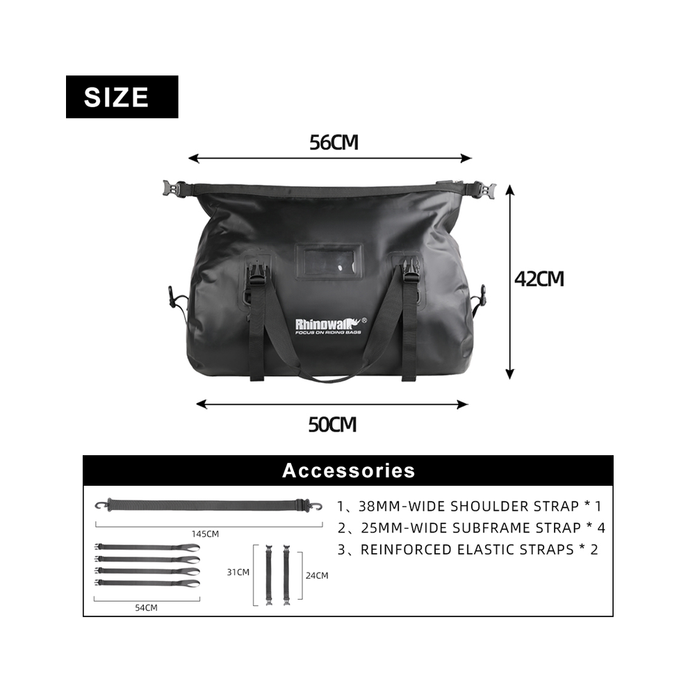 Rhinowalk Motorcycle Bag 45L Waterproof Pvc Tail Saddle Bag Durable Dry 882619885564