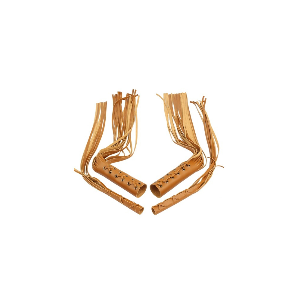 (Tan) Universal Motorcycle Fringe Grips Cover Leather Handlebar Hand Grips Tassel 882619849290