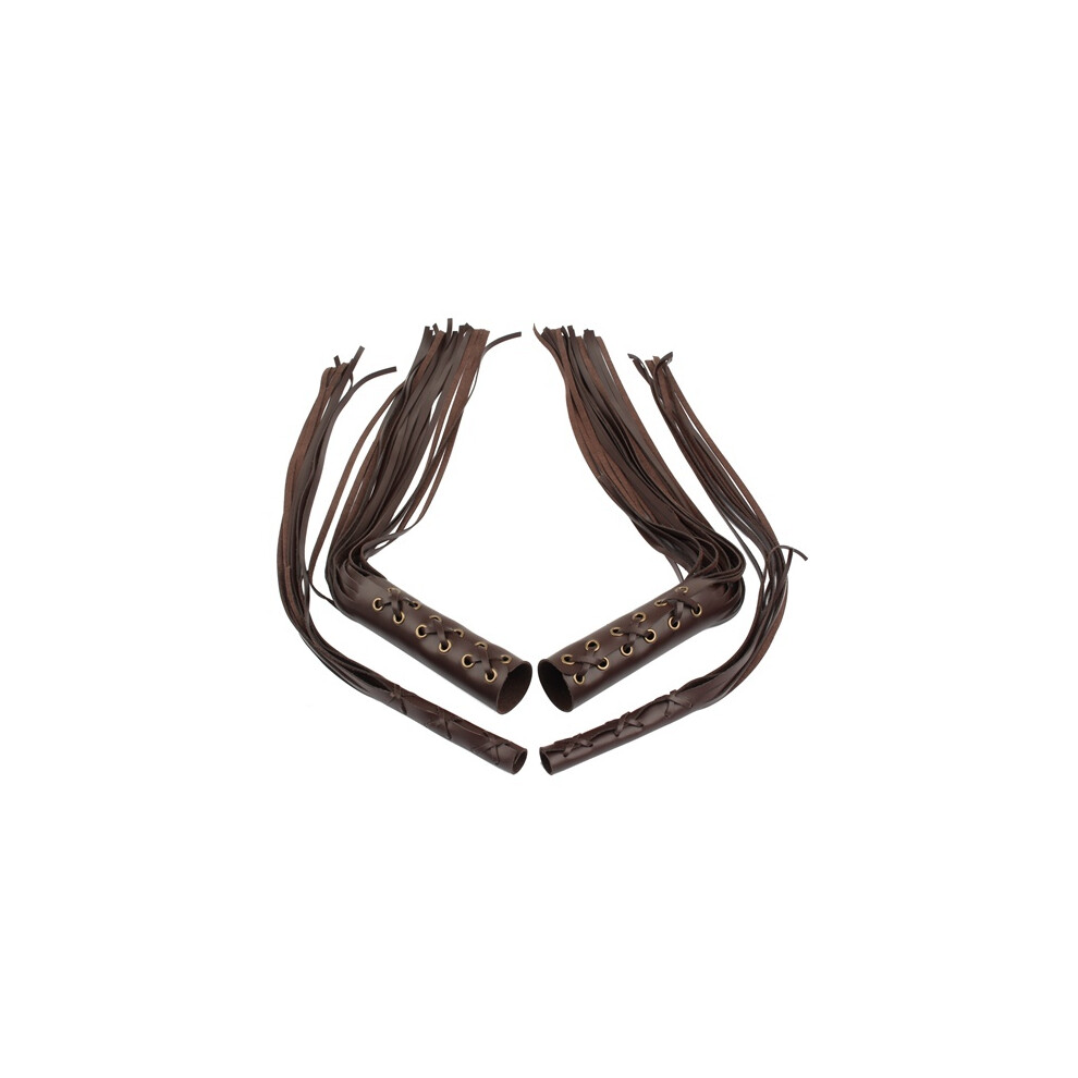(Brown) Universal Motorcycle Fringe Grips Cover Leather Handlebar Hand Grips Tassel Brown 882619849276