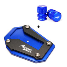 (A set blue) Motorcycle Kickstand Enlarger Side Stand Extension Pad Valve Caps For