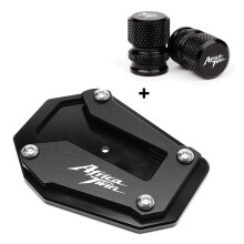 (A set black) Motorcycle Kickstand Enlarger Side Stand Extension Pad Valve Caps For