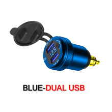 (Blue) Motorcycle Aluminium DIN Hella Plug Dual USB Quick Charger Adapter LED