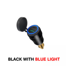 (Blue Light Type-C) Motorcycle Aluminium DIN Hella Plug Dual USB Quick Charger Adapter LED