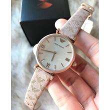 ARMANI AR11126 WOMEN'S WATCH BEIGE STRAP GOLD DIAL ROSE GOLD CASE