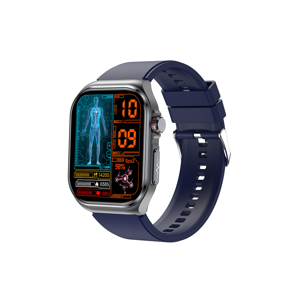 (Blue Silicone) Smart Watch ECG Blood Pressure Oxyegn Health Monitoring Bluetooth Calling Men Women Smartwatch