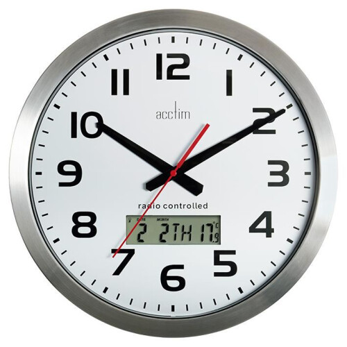 Acctim ACCTIM - Radio Controlled Analogue Wall Clock with LCD Display 38cm - Silver