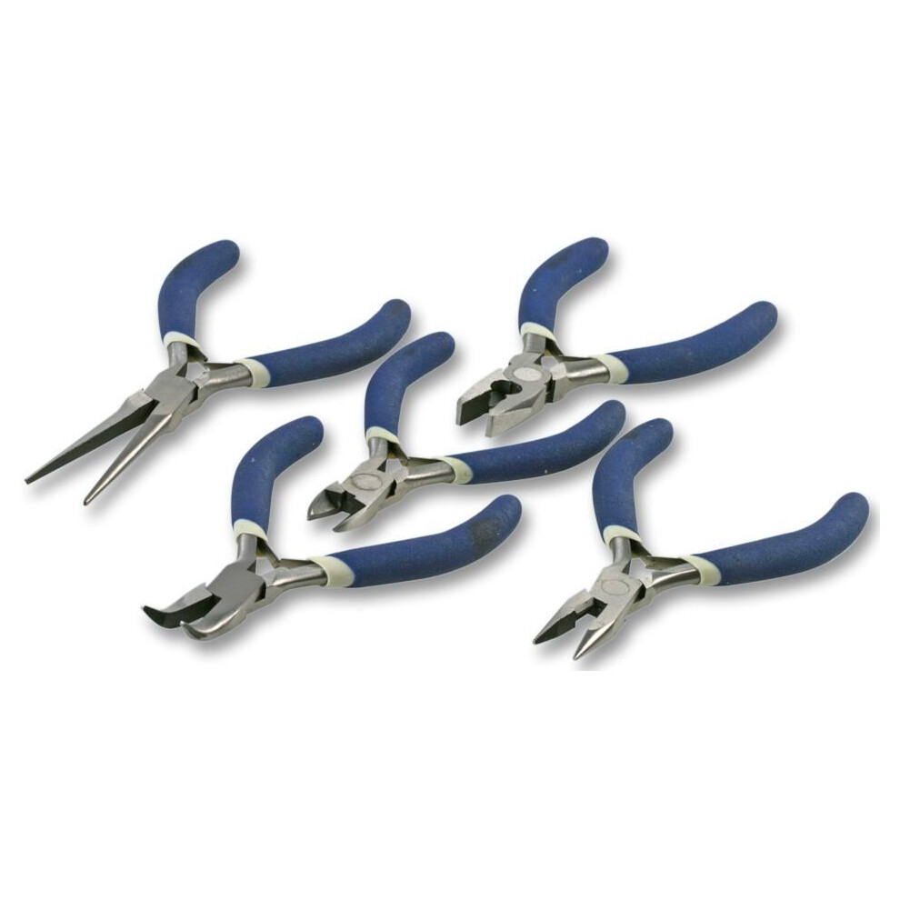 Duratool 5Pc Mini Pliers Set - Round, Flat & Bent Nose, Top Cutter, Side Cutter 5051259001831