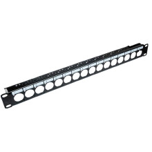 TUK - 19" 1U D Universal XLR Type Port Panel with Cable Management Bar, 16 Ports