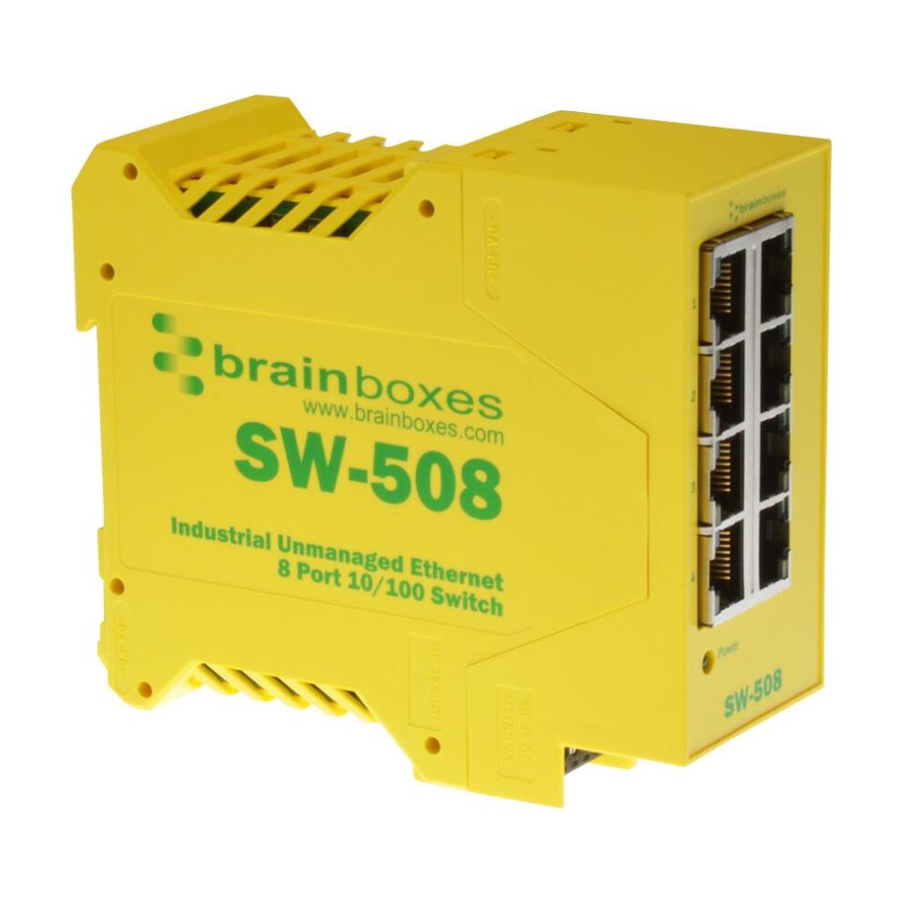 Brainboxes - 8 Port Industrial Unmanaged Ethernet Switch, Din Mountable 3561114172665