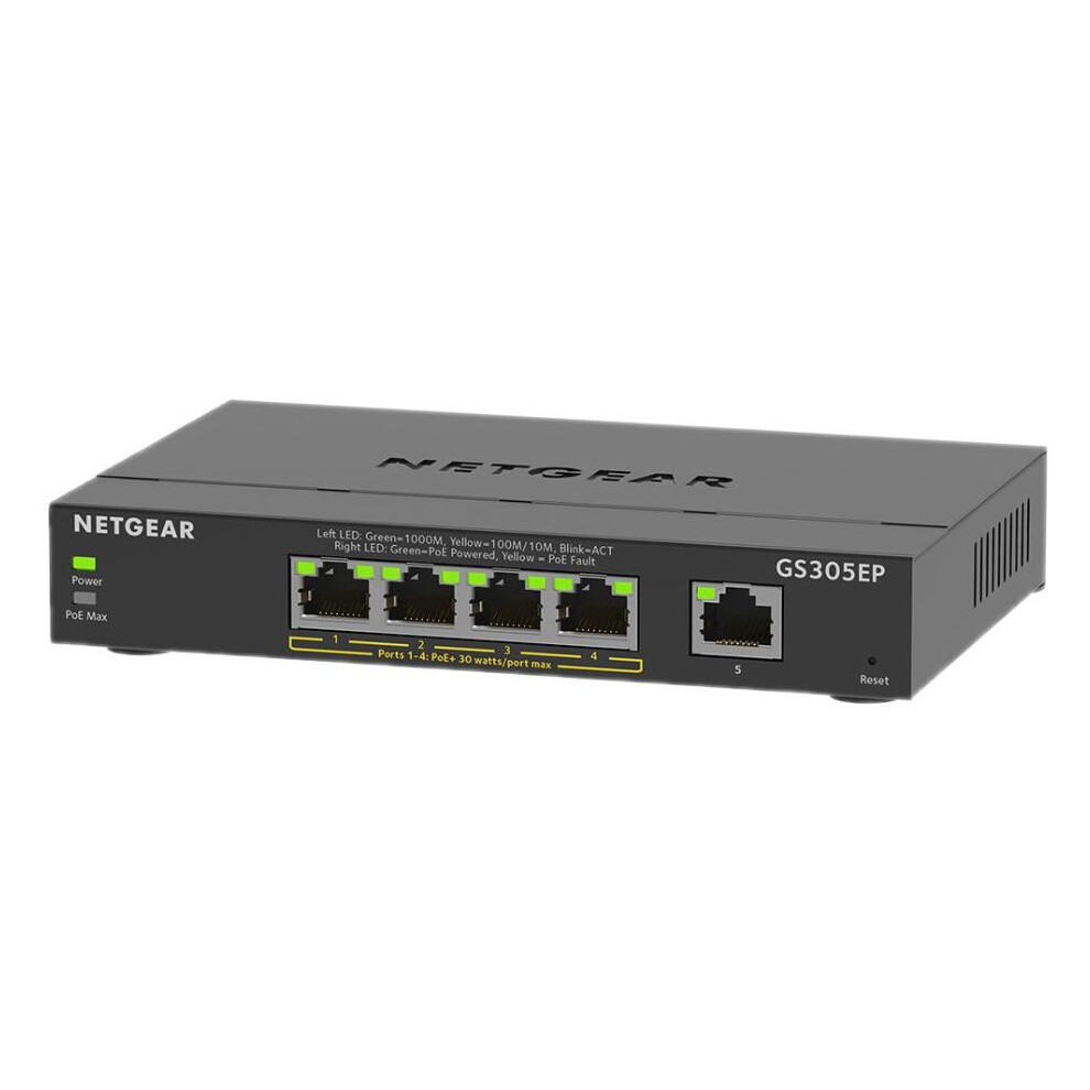 Netgear - 5 Port Poe+ Ethernet Plus Gigabit Managed Switch, 63W Poe Budget